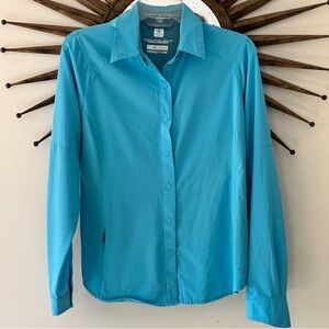 Columbia Omni Wick Evap Snap Button Shirt Women M Long Sleeve Blue Vented  Zip